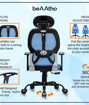 Leo Ergonomically Adjustable Executive High Back Mesh Home & Office Revolving Chair with 3 Years Warranty