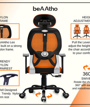 Leo Ergonomically Adjustable Executive High Back Mesh Home & Office Revolving Chair with 3 Years Warranty