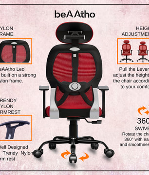 Leo Ergonomically Adjustable Executive High Back Mesh Home & Office Revolving Chair with 3 Years Warranty