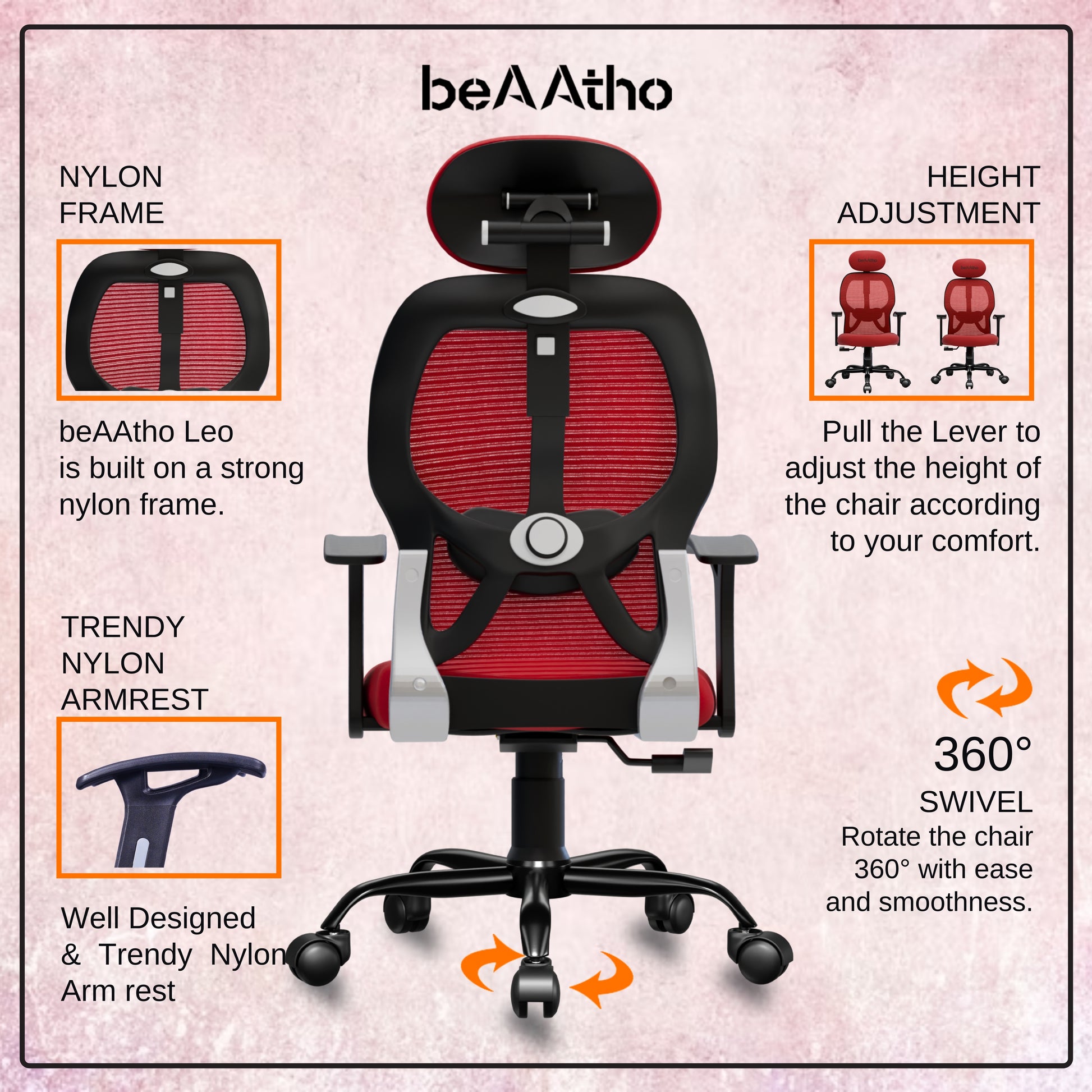 Leo Ergonomically Adjustable Executive High Back Mesh Home & Office Revolving Chair with 3 Years Warranty