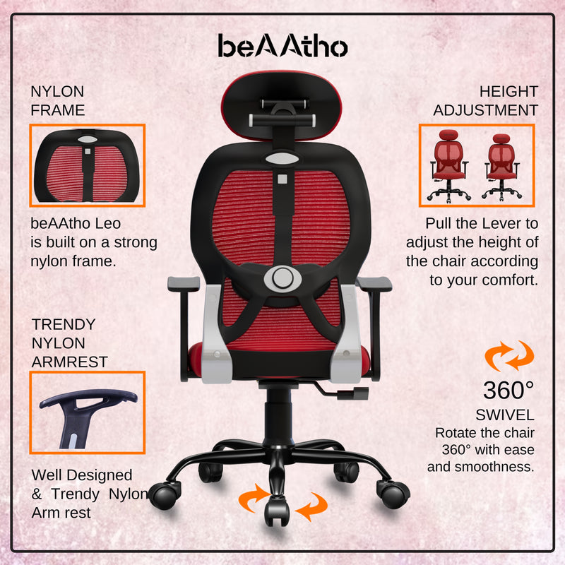 beAAtho® Leo Ergonomically Adjustable Executive High Back Mesh Home & Office Revolving Chair with 3 Years Warranty