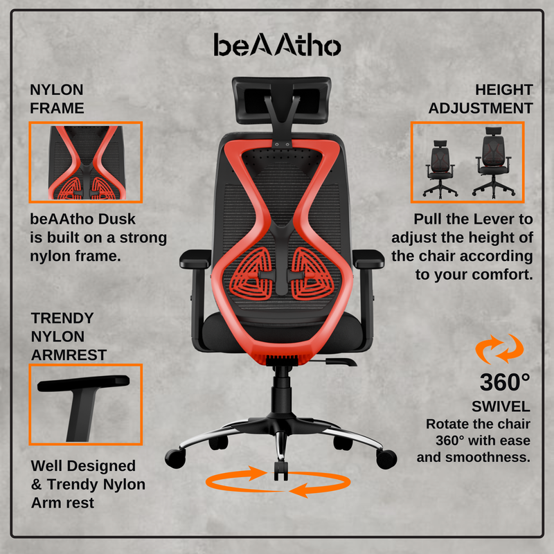 Dusk Ergonomic High Back Mesh Office Chair | Adjustable Lumbar Support, Adjustable Armrests,| Home Office Desk Chair, 3 Years Warranty