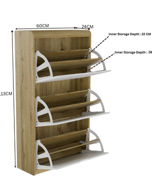 beAAtho® Zento Shoe Cabinet with Tilt-Out Drawers | 3 DOOR | Modern Wooden Shoe Organizer for Home & Office | Durable & Elegant | DIY |