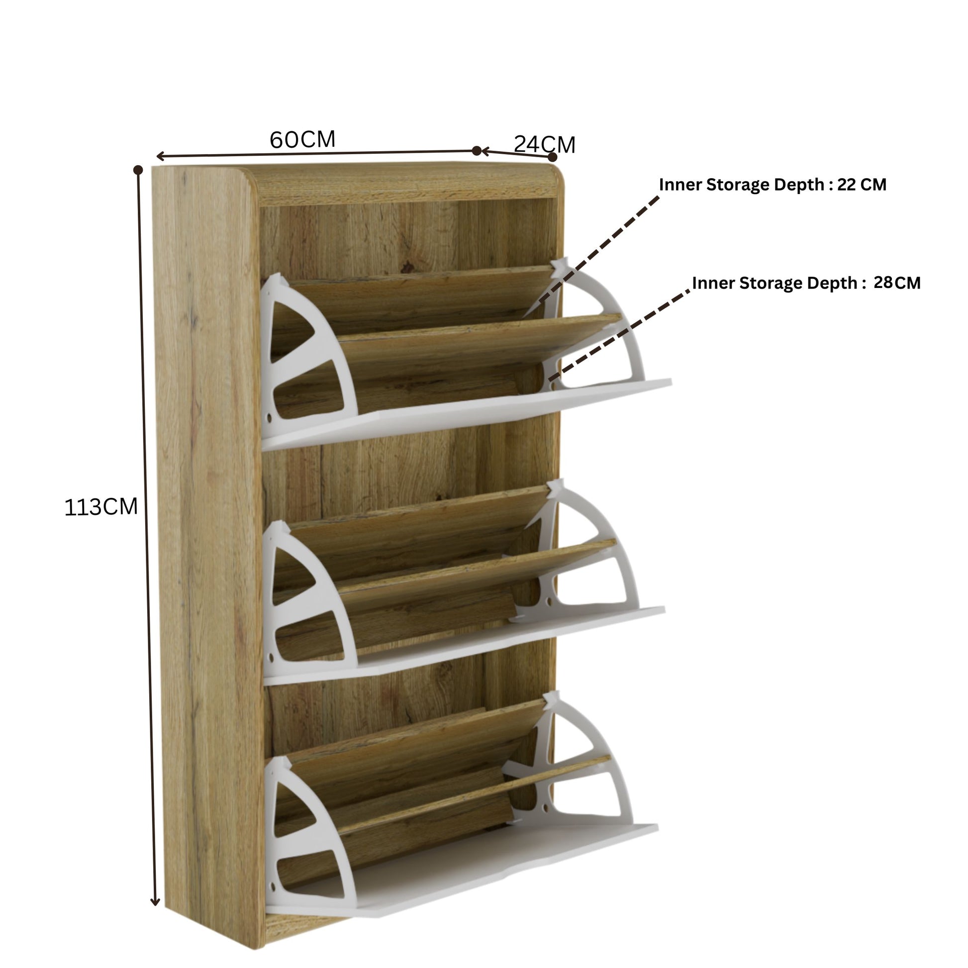 beAAtho® Zento Shoe Cabinet with Tilt-Out Drawers | 3 DOOR | Modern Wooden Shoe Organizer for Home & Office | Durable & Elegant | DIY |