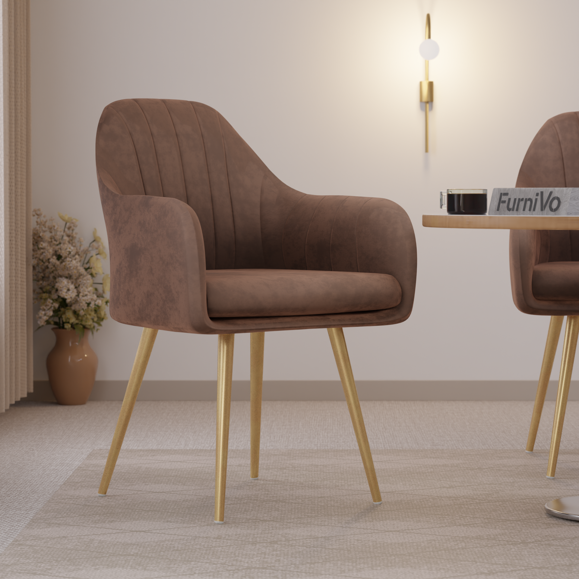 FurniVo Milano Velvet Comfort Dining Chair with Deep Cushion Seating, Strong Wooden Frame & Metal Support Legs for Dining, Living Room, Bedroom, Balcony & Office |