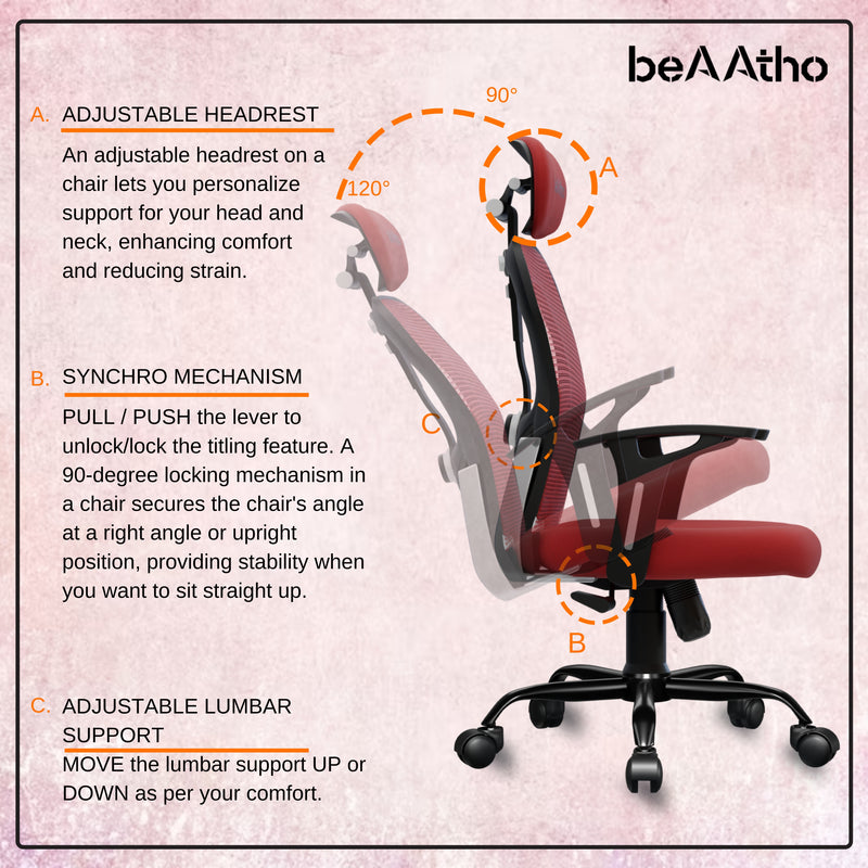 beAAtho® Leo Ergonomically Adjustable Executive High Back Mesh Home & Office Revolving Chair with 3 Years Warranty