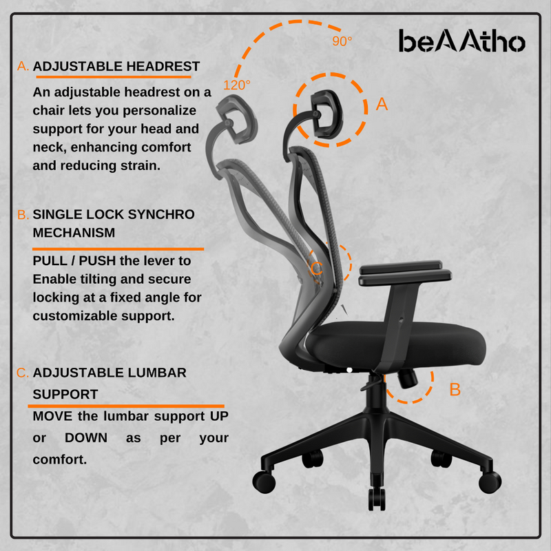 beAAtho Dusk Ergonomic High Back Mesh Office Chair | Adjustable Lumbar Support, Adjustable Armrests,| Home Office Desk Chair, 3 Years Warranty