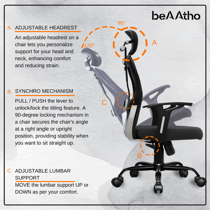 beAAtho® Leo Ergonomically Adjustable Executive High Back Mesh Home & Office Revolving Chair with 3 Years Warranty