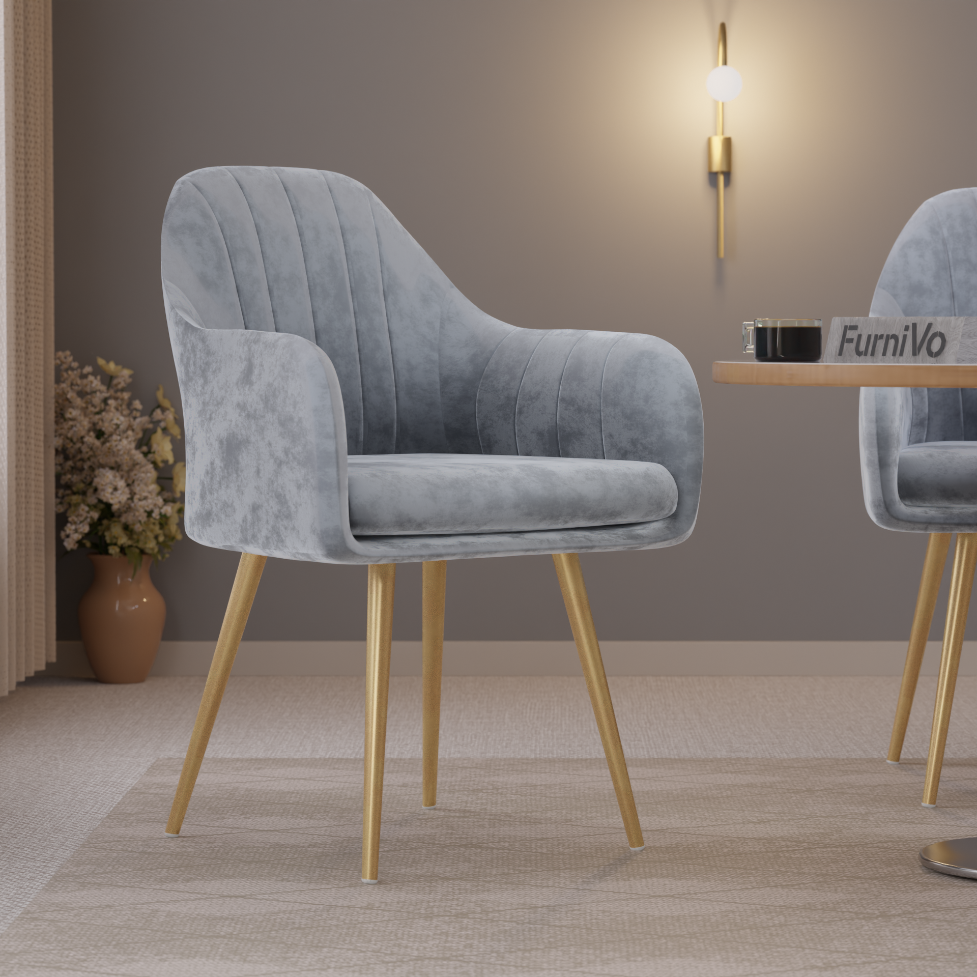 FurniVo Milano Velvet Comfort Dining Chair with Deep Cushion Seating, Strong Wooden Frame & Metal Support Legs for Dining, Living Room, Bedroom, Balcony & Office |