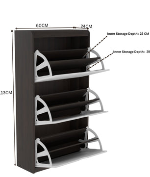 beAAtho® Zento Shoe Cabinet with Tilt-Out Drawers | 3 DOOR | Modern Wooden Shoe Organizer for Home & Office | Durable & Elegant | DIY |