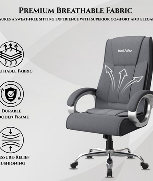 Berlin Orthopedic Boss Chair -3-Year Warranty | Breathable Executive Office Chair | Ergonomic High- Back Chair-Cushioned Seat & Armrests | Metal Base.