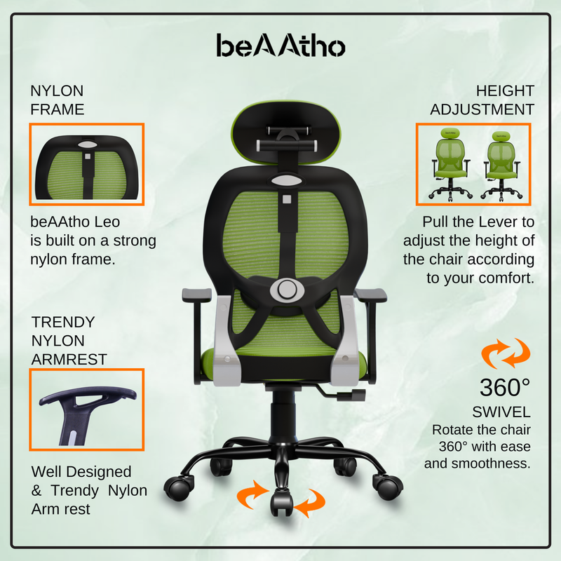 beAAtho® Leo Ergonomically Adjustable Executive High Back Mesh Home & Office Revolving Chair with 3 Years Warranty