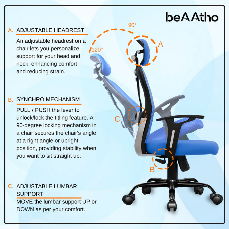 beAAtho® Leo Ergonomically Adjustable Executive High Back Mesh Home & Office Revolving Chair with 3 Years Warranty