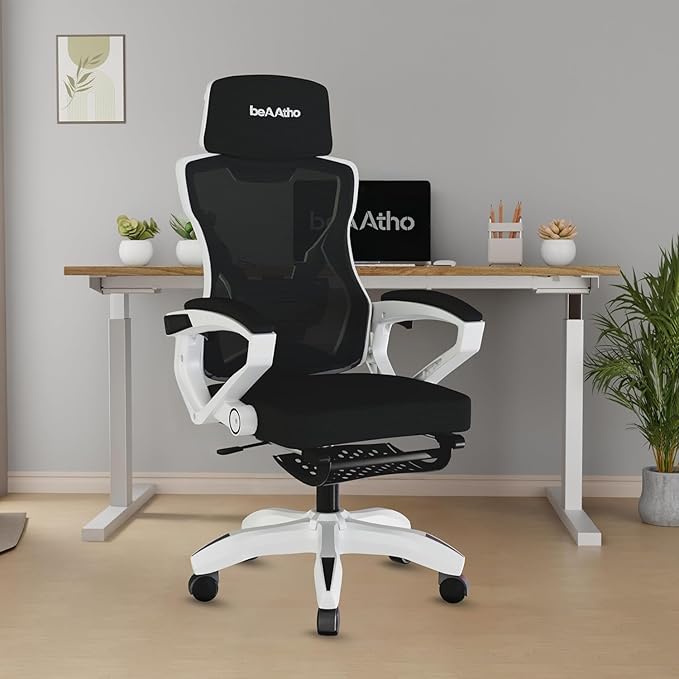 beAAtho Astra: Luxurious Leg Support, 4D Lumbar Support, 145° Recline & Adjustable Tilt Office & Study Mesh High Back Chair