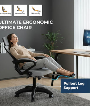 beAAtho Astra: Luxurious Leg Support, 4D Lumbar Support, 145° Recline & Adjustable Tilt Office & Study Mesh High Back Chair