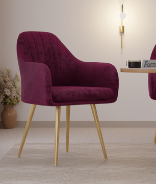 FurniVo Milano Velvet Comfort Dining Chair with Deep Cushion Seating, Strong Wooden Frame & Metal Support Legs for Dining, Living Room, Bedroom, Balcony & Office |