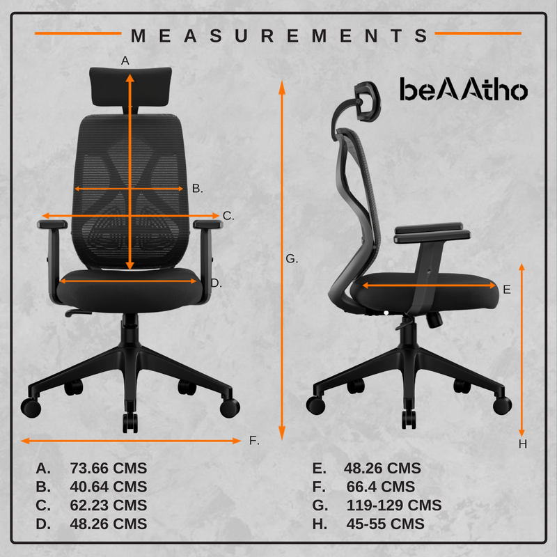 beAAtho Dusk Ergonomic High Back Mesh Office Chair | Adjustable Lumbar Support, Adjustable Armrests,| Home Office Desk Chair, 3 Years Warranty