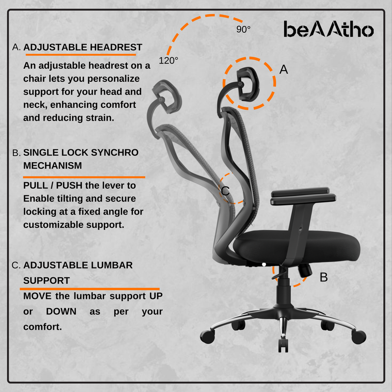 Dusk Ergonomic High Back Mesh Office Chair | Adjustable Lumbar Support, Adjustable Armrests,| Home Office Desk Chair, 3 Years Warranty
