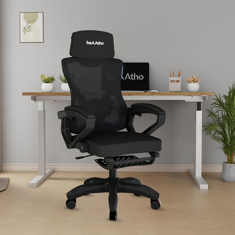 beAAtho Astra: Luxurious Leg Support, 4D Lumbar Support, 145° Recline & Adjustable Tilt Office & Study Mesh High Back Chair