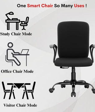 beAAtho Falcon Mid-Back Fabric Office Chair, Ergonomic Home Office Desk Chair with 3-Years Warranty by beAAtho, Rocking-tilt Mechanism & Heavy Duty Metal Base ( Black )