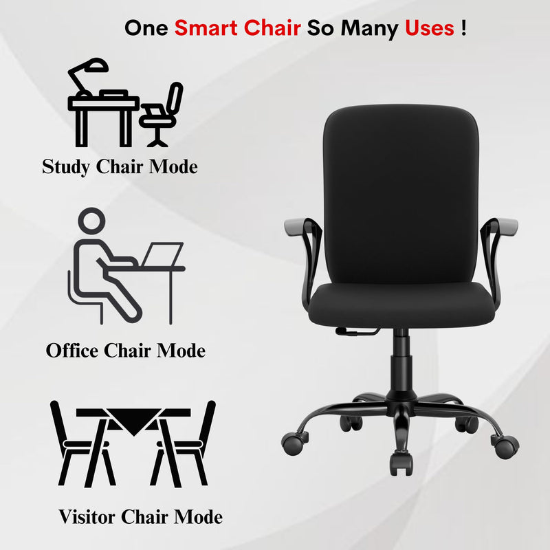 beAAtho Falcon Mid-Back Fabric Office Chair, Ergonomic Home Office Desk Chair with 3-Years Warranty by beAAtho, Rocking-tilt Mechanism & Heavy Duty Metal Base ( Black )