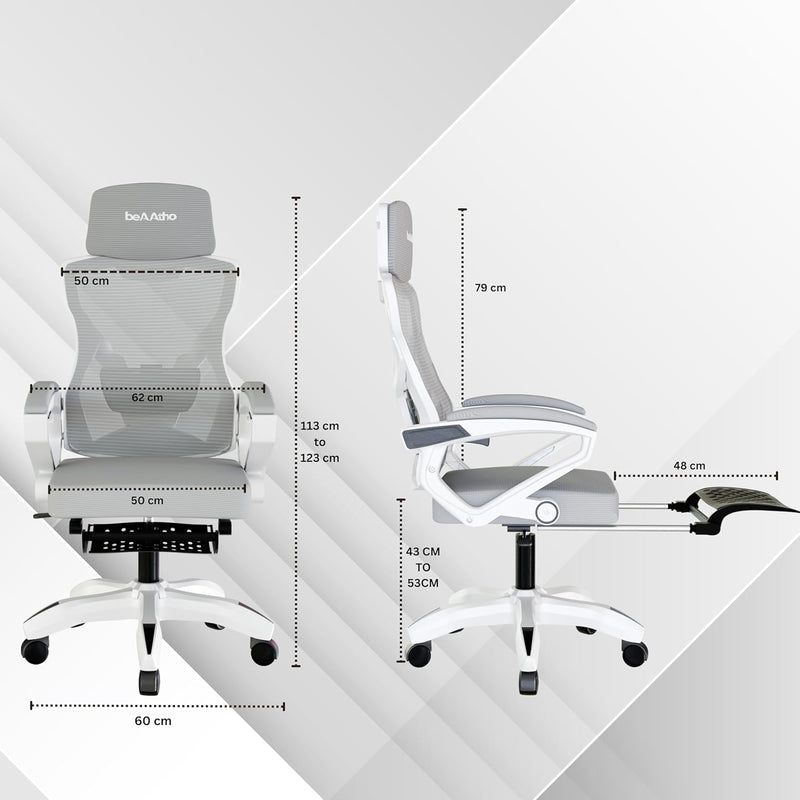 beAAtho Astra: Luxurious Leg Support, 4D Lumbar Support, 145° Recline & Adjustable Tilt Office & Study Mesh High Back Chair
