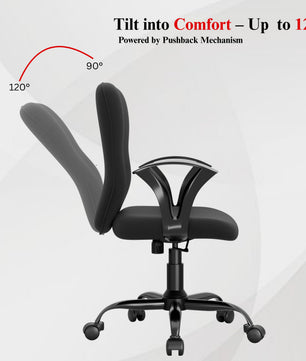 beAAtho Falcon Mid-Back Fabric Office Chair, Ergonomic Home Office Desk Chair with 3-Years Warranty by beAAtho, Rocking-tilt Mechanism & Heavy Duty Metal Base ( Black )