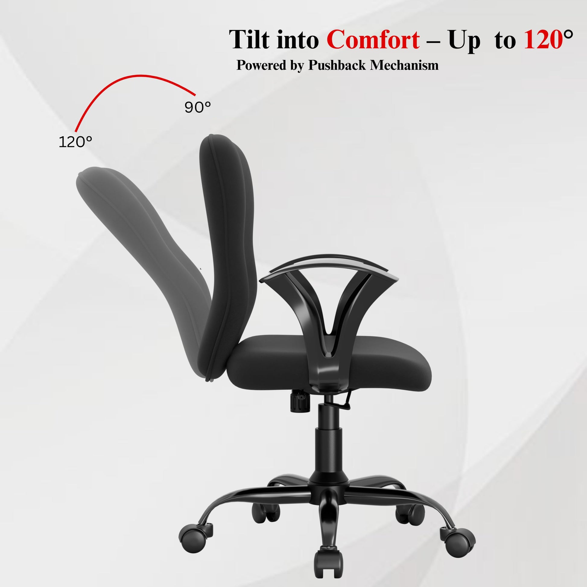 beAAtho Falcon Mid-Back Fabric Office Chair, Ergonomic Home Office Desk Chair with 3-Years Warranty by beAAtho, Rocking-tilt Mechanism & Heavy Duty Metal Base ( Black )