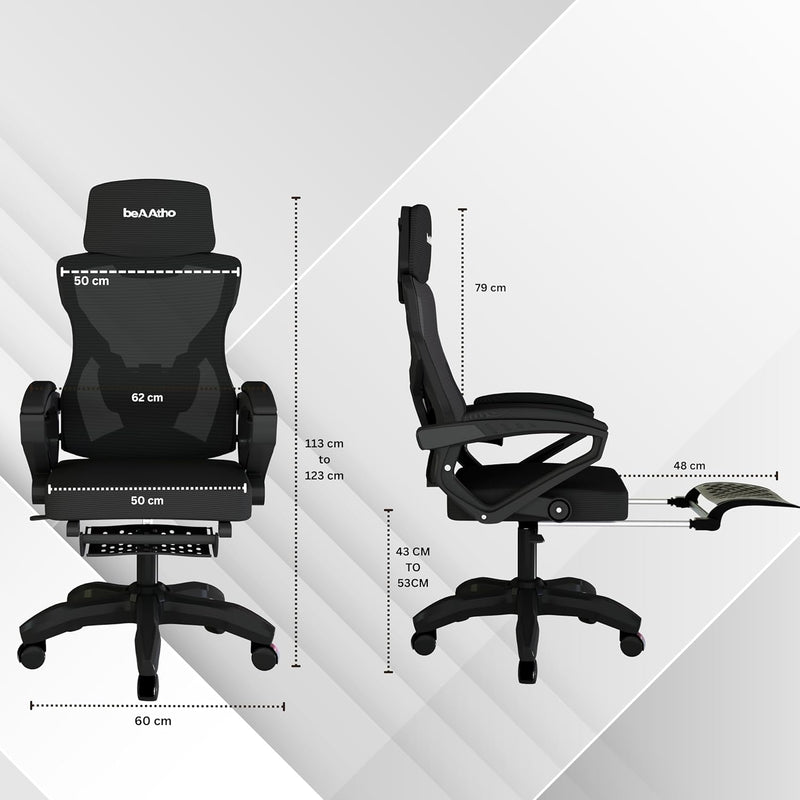 beAAtho Astra: Luxurious Leg Support, 4D Lumbar Support, 145° Recline & Adjustable Tilt Office & Study Mesh High Back Chair