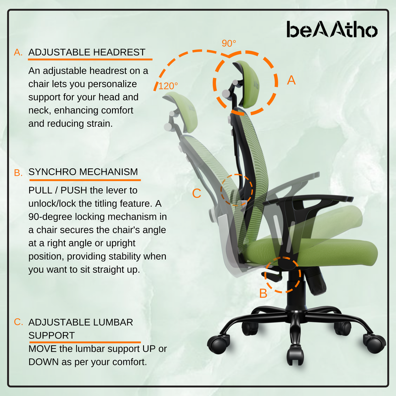 beAAtho® Leo Ergonomically Adjustable Executive High Back Mesh Home & Office Revolving Chair with 3 Years Warranty