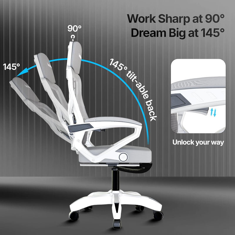 beAAtho Astra: Luxurious Leg Support, 4D Lumbar Support, 145° Recline & Adjustable Tilt Office & Study Mesh High Back Chair