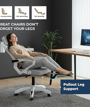 beAAtho Astra: Luxurious Leg Support, 4D Lumbar Support, 145° Recline & Adjustable Tilt Office & Study Mesh High Back Chair