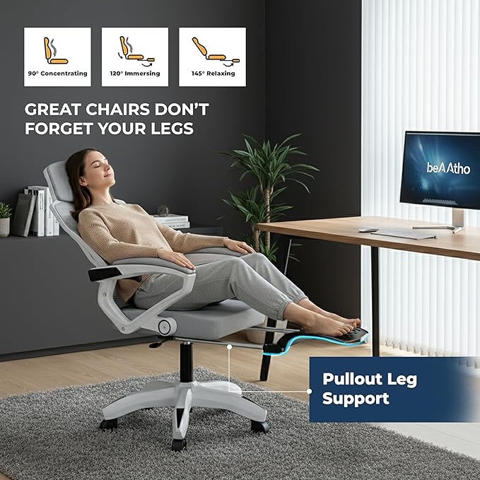 beAAtho Astra: Luxurious Leg Support, 4D Lumbar Support, 145° Recline & Adjustable Tilt Office & Study Mesh High Back Chair