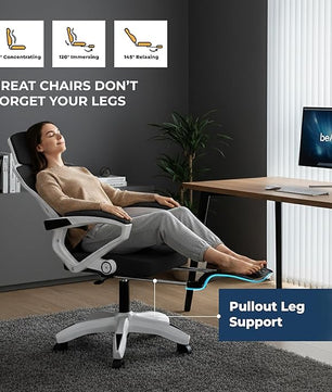beAAtho Astra: Luxurious Leg Support, 4D Lumbar Support, 145° Recline & Adjustable Tilt Office & Study Mesh High Back Chair