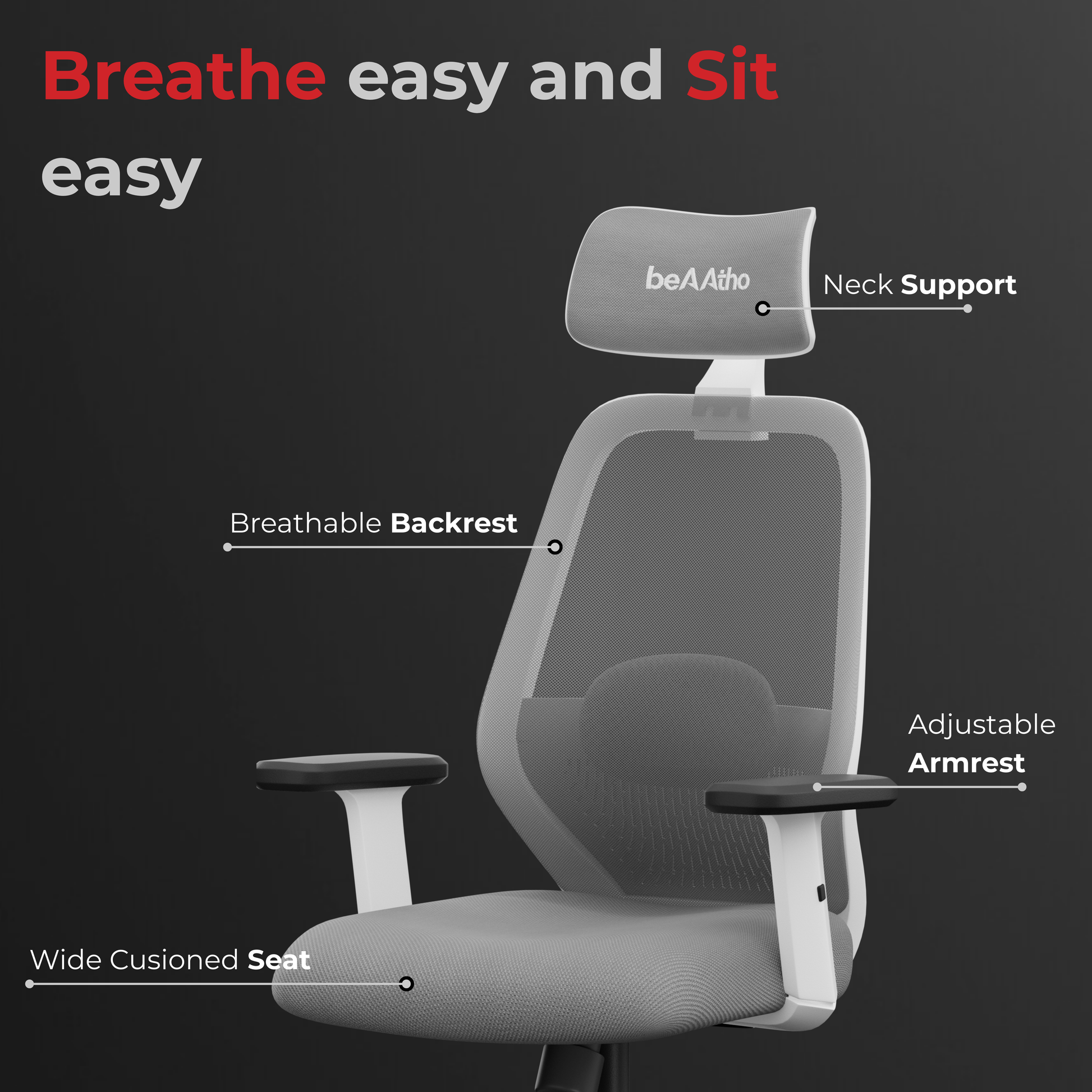 Vertex High-Back Ergonomic Office Mesh Chair 3-Years Warranty – 2D Adjustable Headrest, Armrest & Lumbar Support, Heavy-Duty Metal Chrome Wheelbase-(DIY-Do It Yourself) White-Grey