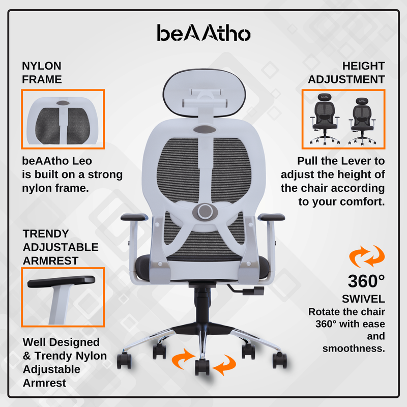 beAAtho® Leo Ergonomically Adjustable Executive High Back Mesh Home & Office Revolving Chair with 3 Years Warranty