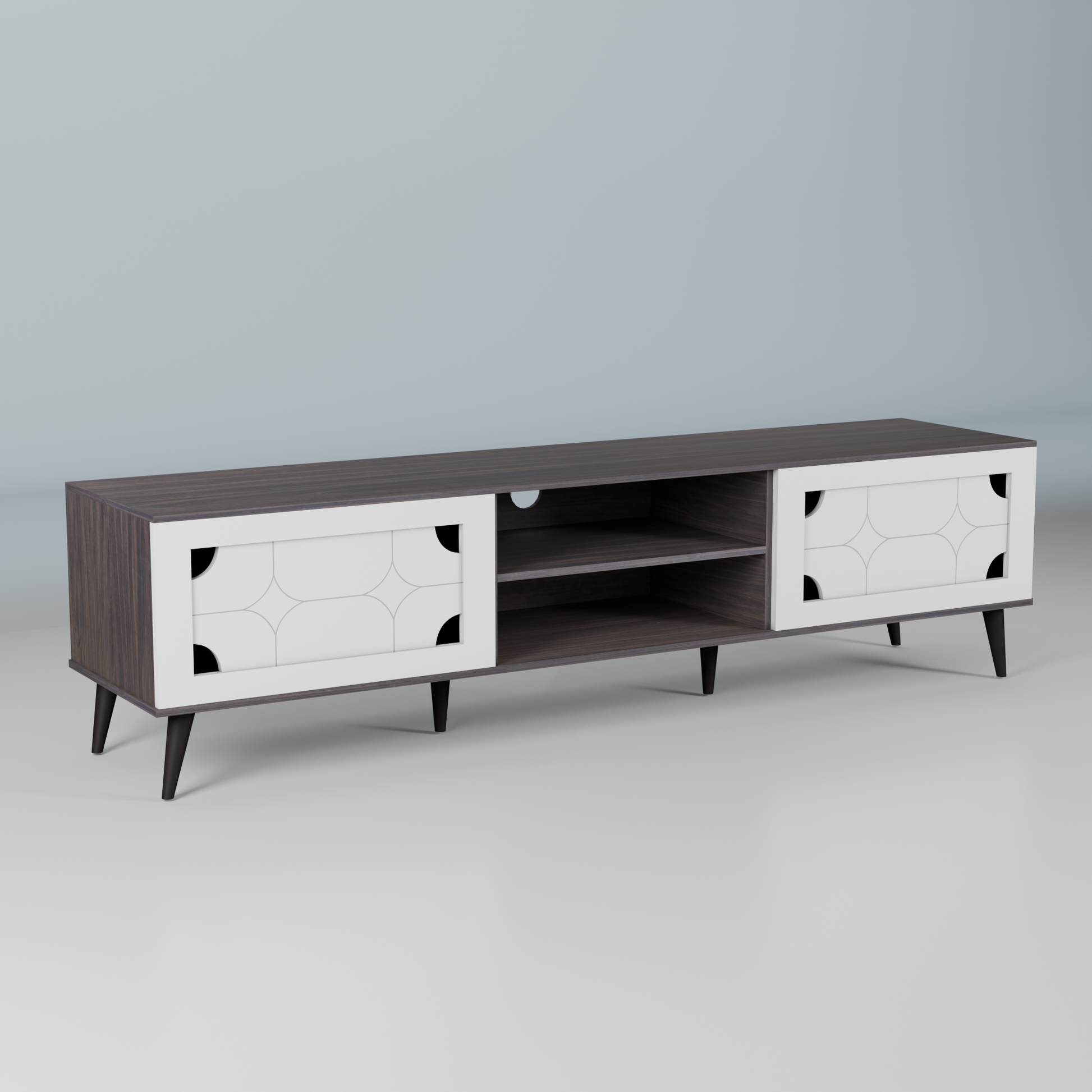 beAAtho Vivid Modern TV Unit – Wooden Entertainment Stand with Storage & Cable Management | Walnut White