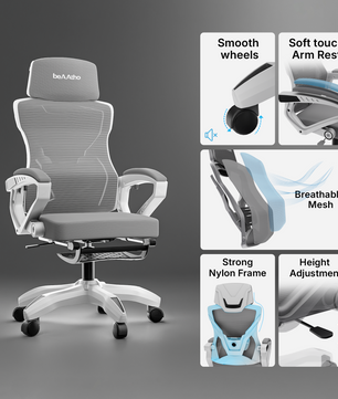 beAAtho Astra: Luxurious Leg Support, 4D Lumbar Support, 145° Recline & Adjustable Tilt Office & Study Mesh High Back Chair
