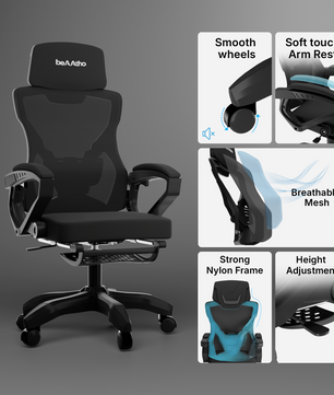 beAAtho Astra: Luxurious Leg Support, 4D Lumbar Support, 145° Recline & Adjustable Tilt Office & Study Mesh High Back Chair