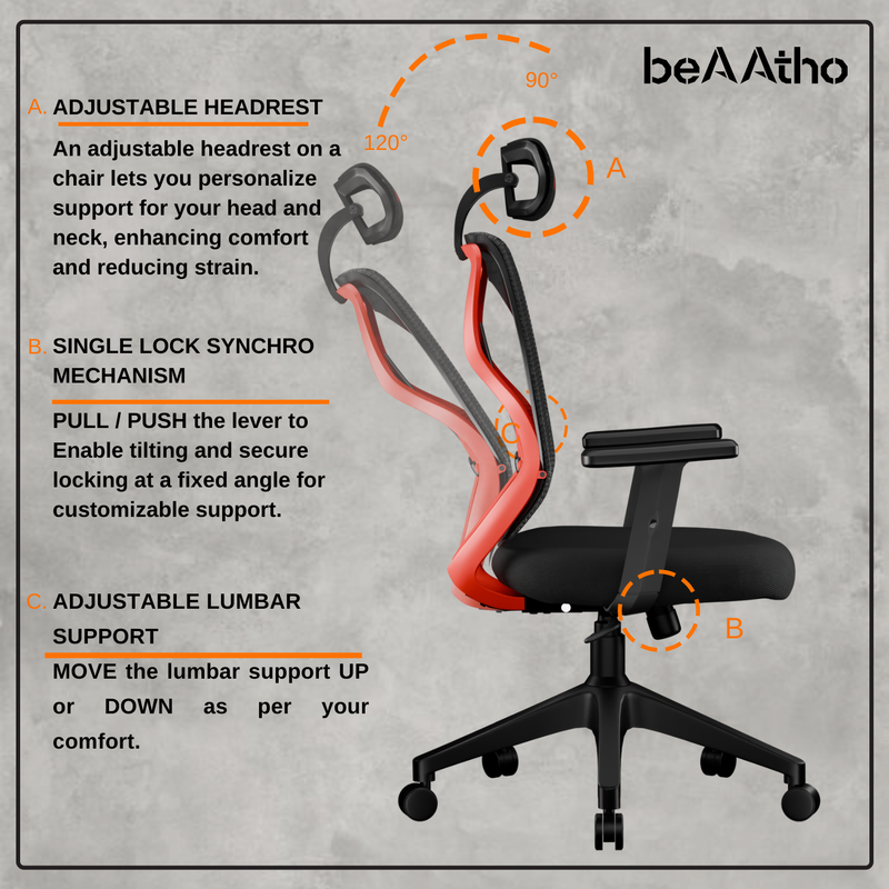 beAAtho Dusk Ergonomic High Back Mesh Office Chair | Adjustable Lumbar Support, Adjustable Armrests,| Home Office Desk Chair, 3 Years Warranty