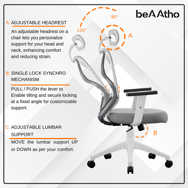 beAAtho Dusk Ergonomic High Back Mesh Office Chair | Adjustable Lumbar Support, Adjustable Armrests,| Home Office Desk Chair, 3 Years Warranty