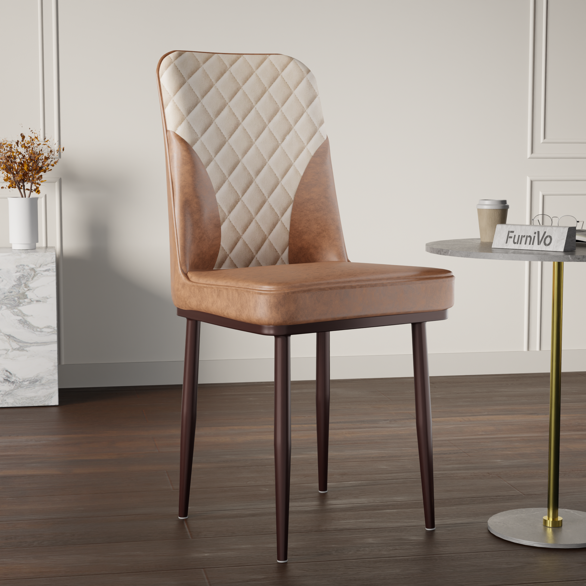 FurniVo IKON Premium Dining Chair with Cushioned Seat & Metal Legs | Premium Accent Chair for Living Room, Bedroom & Balcony | D.I.Y