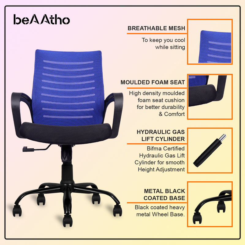 beAAtho® Verona Mid Back | 3-Year Limited Warranty | Sturdy Nylon base Mesh Revolving Office Chair