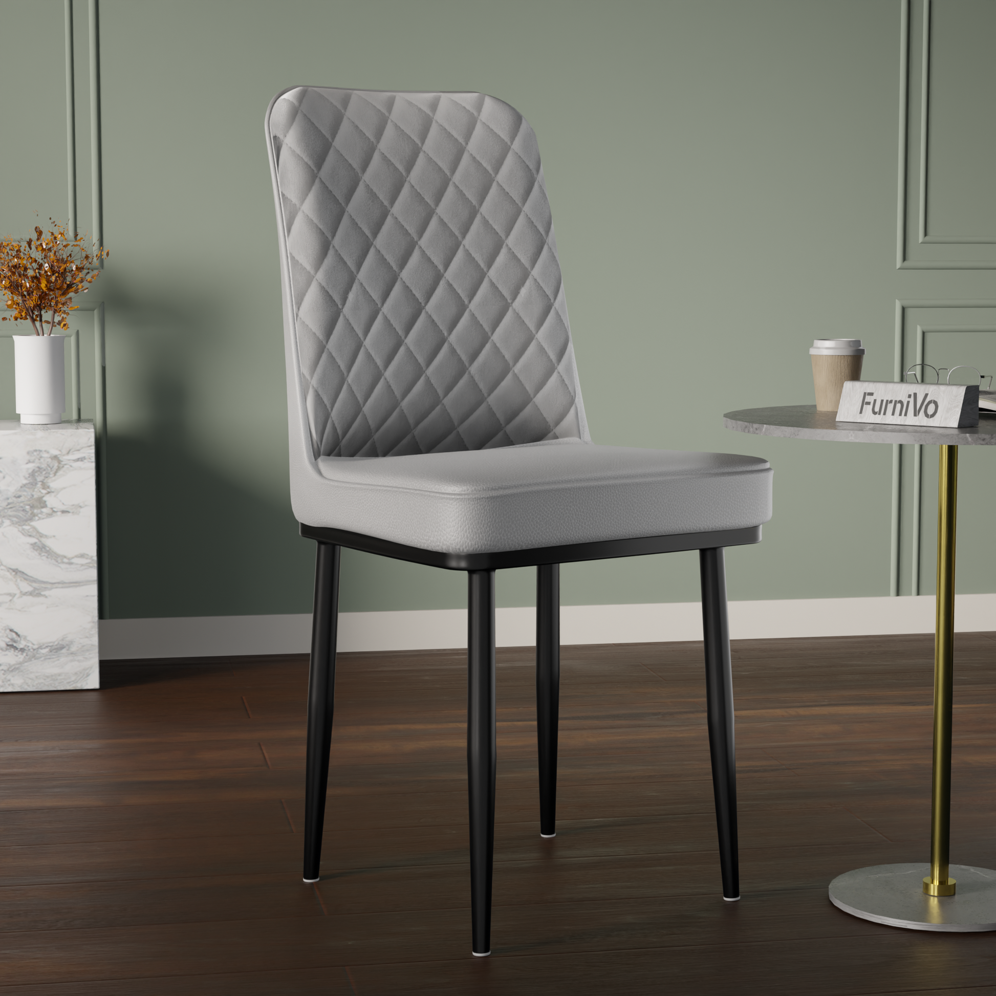 FurniVo IKON Premium Dining Chair with Cushioned Seat & Metal Legs | Premium Accent Chair for Living Room, Bedroom & Balcony | D.I.Y