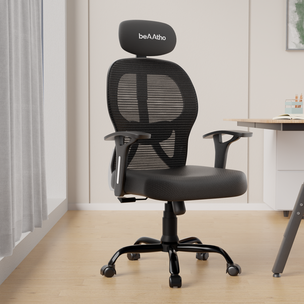 Leo Ergonomically Adjustable Executive High Back Mesh Home & Office Revolving Chair with 3 Years Warranty