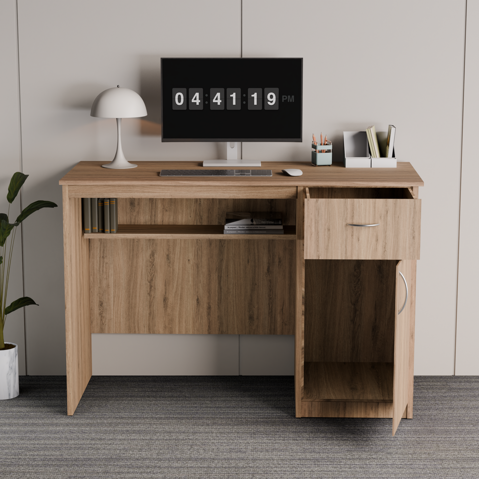 beAAtho Fusion Work & Study Desk for Home & Office with Under-Desk Storage Shelf, Drawer & Cabinet, 17mm Engineered Wood, Computer/Writing Desk for Adults & Students with 3 Year Warranty (Beige)