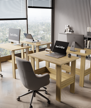 beAAtho Spectrum Desk - Multipurpose Workstation for Home, Office, or Study, Engineered Wood with Large Spacious Top, Open Shelf Storage, Durable & Tested for Strength, Easy to Assemble.(Beige)(DIY)