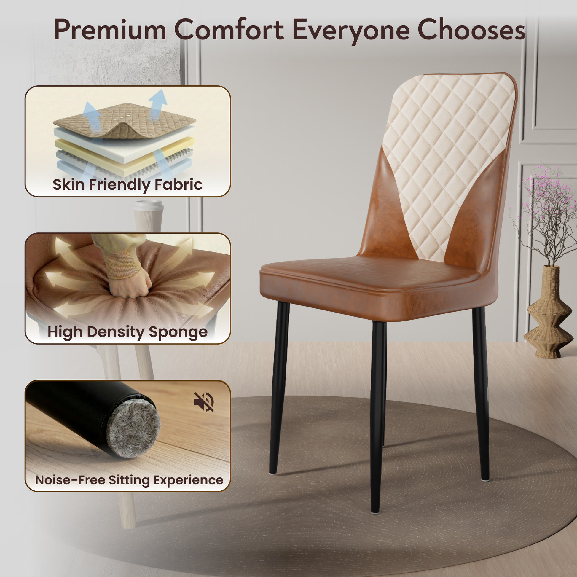 FurniVo IKON Premium Dining Chair with Cushioned Seat & Metal Legs