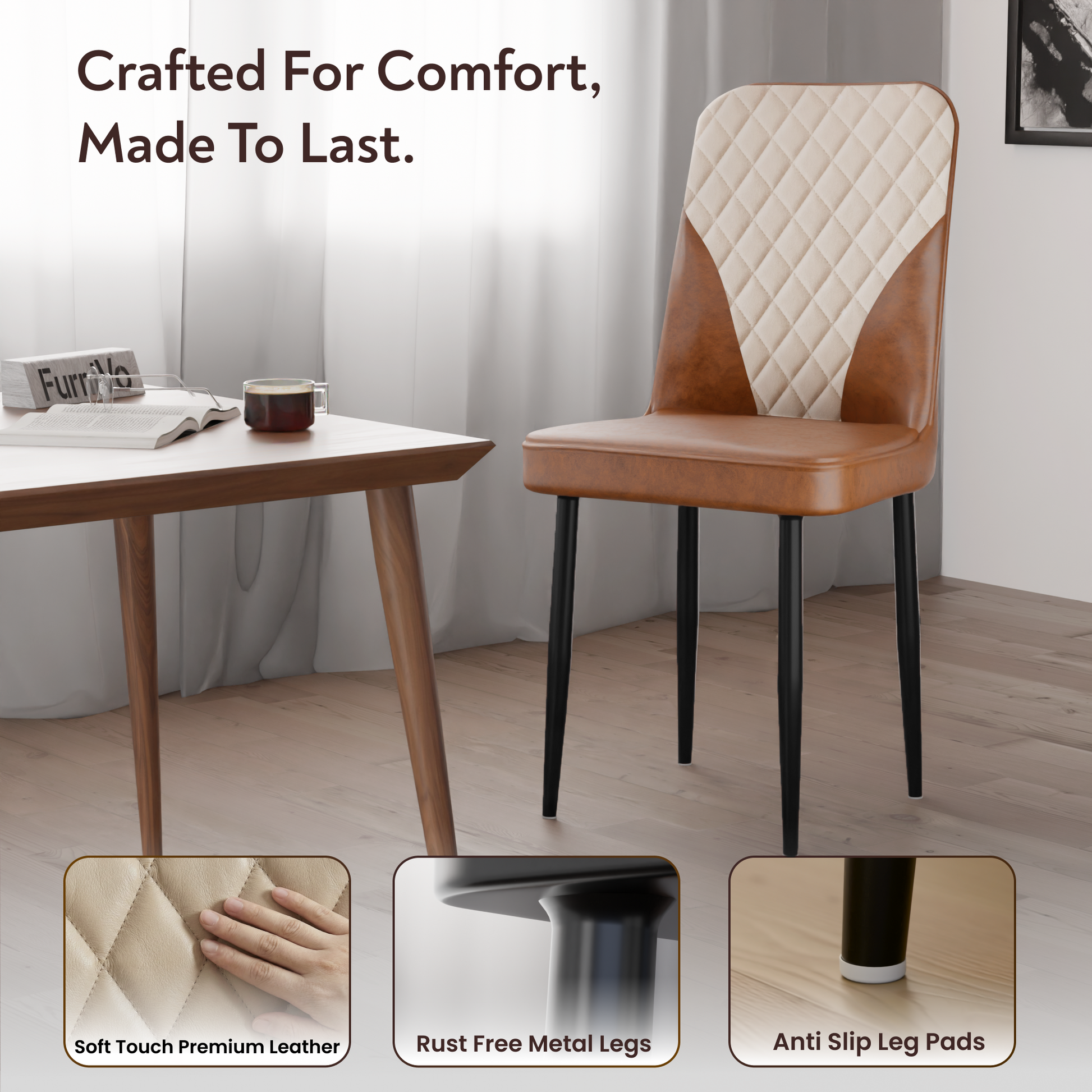 FurniVo IKON Premium Dining Chair with Cushioned Seat & Metal Legs