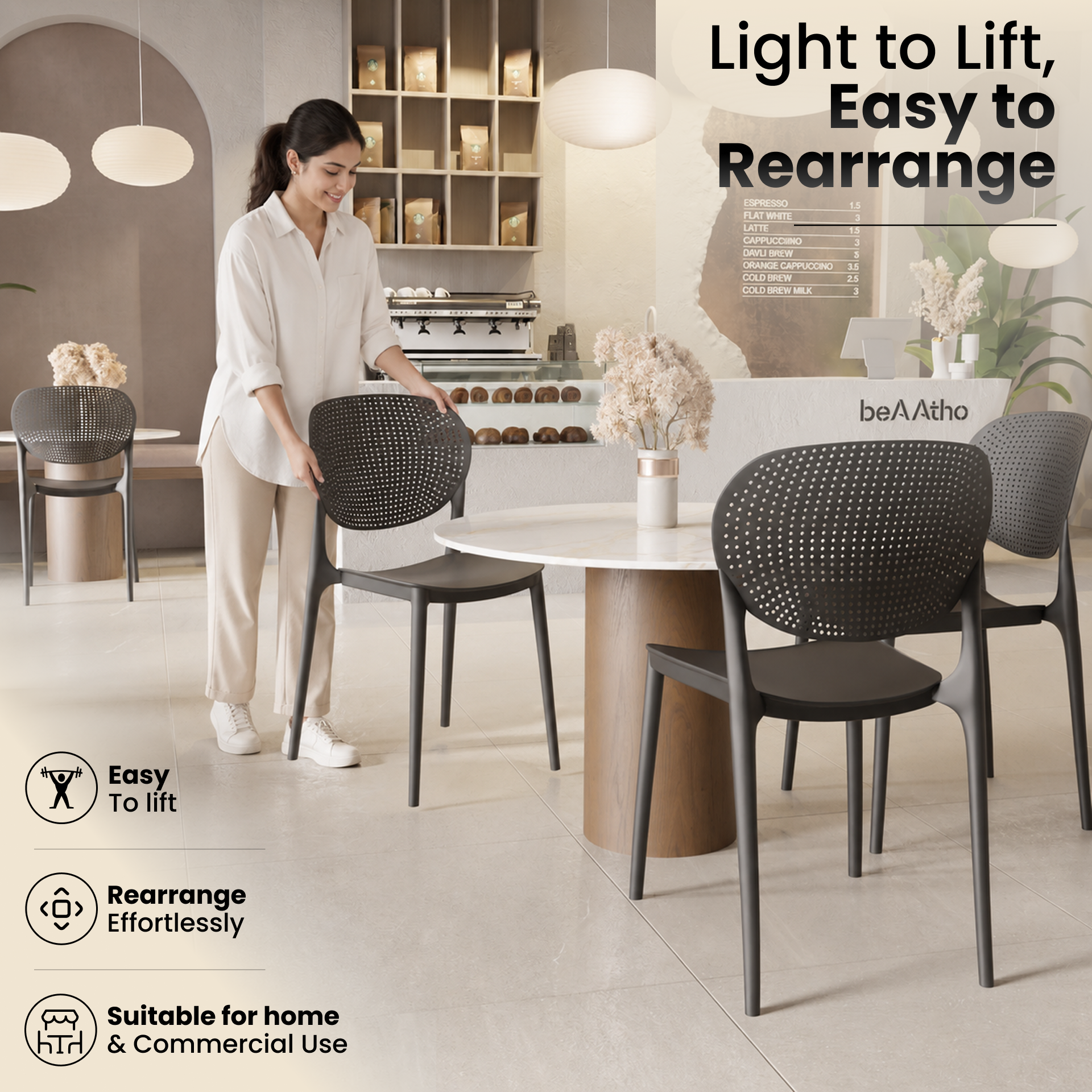 beAAtho Flora Stackable Multipurpose Chair | Modern Accent Chair for Home, Dining, Kitchen, Cafe & Restaurants | Durable Polypropylene | 3-Year Warranty